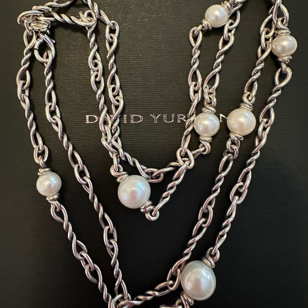 David Yurman Stunning Continuance Chain Necklace w/ Pearls Sterling Silver 36”